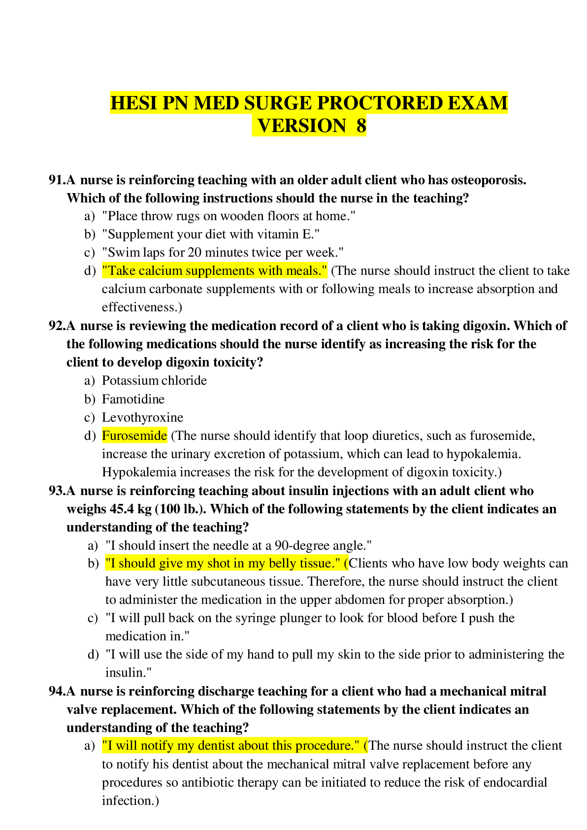 Preview of HESI PN Med Surge Proctored Exam Version 8 | 90 Questions and Answers